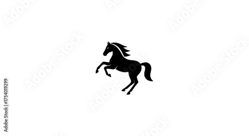 A majestic rearing horse drawn in a simple black and white line art style. This elegant equestrian icon symbolizes power, freedom, and nobility, isolated on a white background