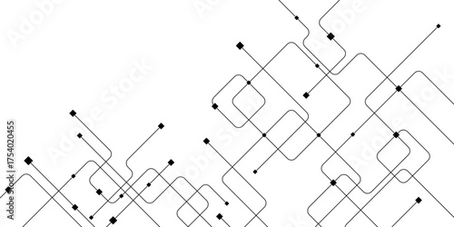Vector design Network technology and Connection concept. Vector Technology connected white lines and dots with electronics elements on tech bg. Abstract geometric background of engineering drawing.	