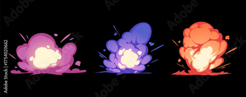 Colorful cartoon explosions vector bundle