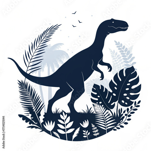 Jurassic Dinosaur Silhouette - Tropical Forest Design
