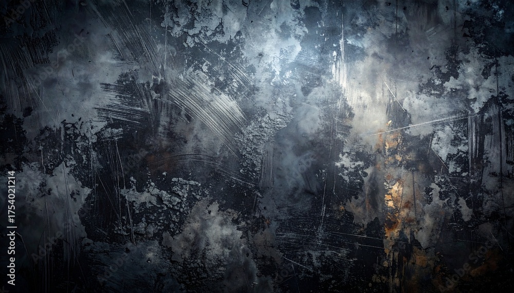 Fototapeta premium Gritty and weathered abstract surface showcasing a dark, distressed grunge texture with dynamic light play, evoking a sense of industrial decay and profound depth