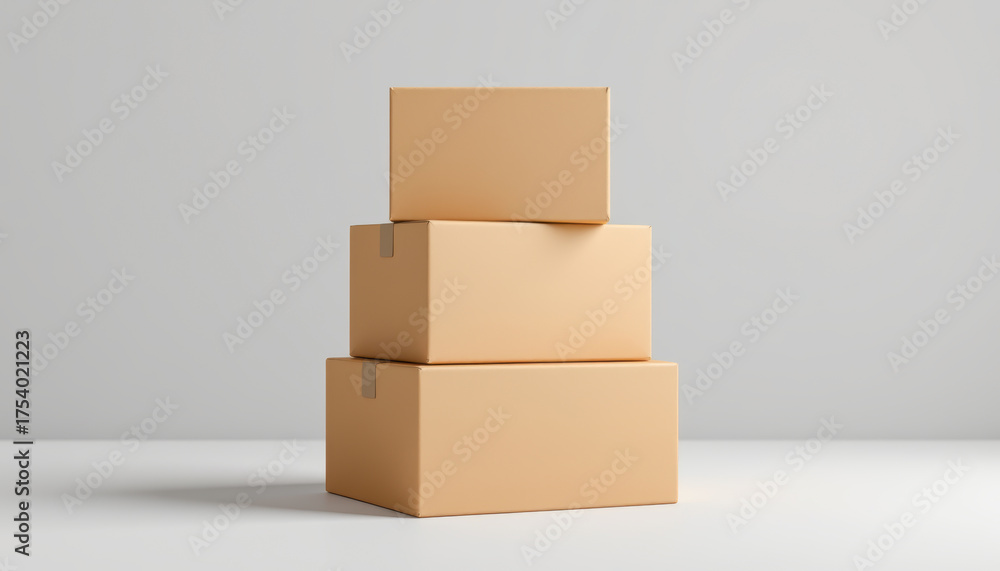 Fototapeta premium Stacked Cardboard Boxes White Surface
