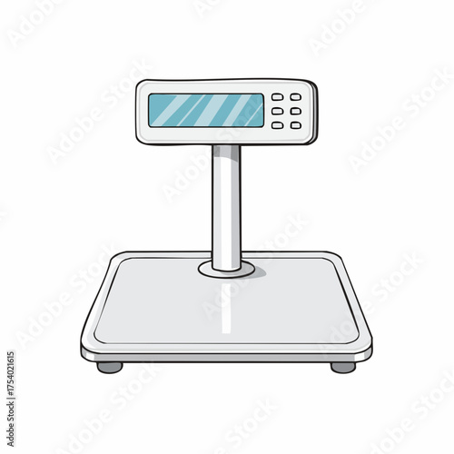 A digital weighing scale with a digital display and a stand for measuring weight accurately, perfect for home or commercial use