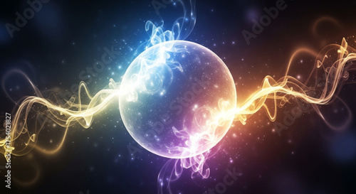 A captivating illustration of a glowing orb emitting electric sparks and energy waves, creating a dynamic and visually stunning abstract composition