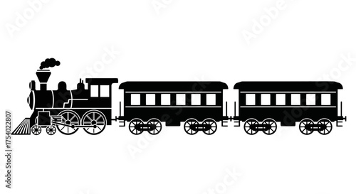 Foto Vintage Steam Train Silhouette Vector, Classic Railway Locomotive Illustration,