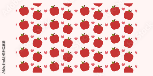 Playful flat colored apple seamless pattern with bright red tones and simple shapes, perfect for healthy food, fruit backgrounds, and kitchen designs.