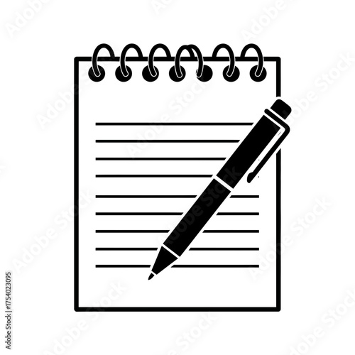 Notepad and Pen Icon Vector Illustration, Writing Notebook Stationery Symbol, Office Note Taking Graphic Design