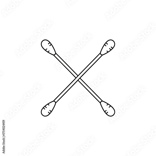 Cotton Swab Icon – Crossed Ear Cleaning Stick Line Art Vector Illustration