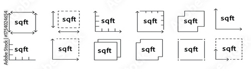 square feet icon with ft sign outline illustration