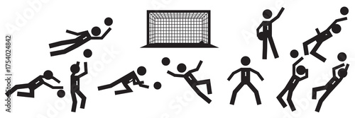  stick figure goal keeper icons vector.