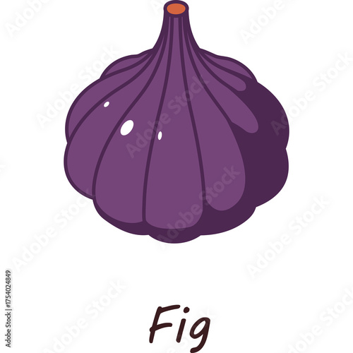 Pixelated Purple Fig Fruit with Stem Detailed Illustration on White Background Healthy Food Icon