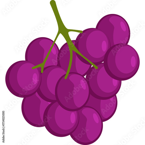 Purple Grape Cluster with Green Stem on Transparent Background