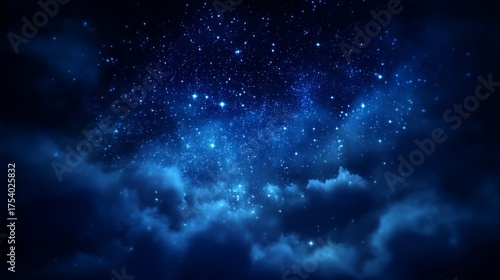 A breathtaking night sky filled with twinkling stars and drifting clouds, creating a serene and mystical atmosphere.