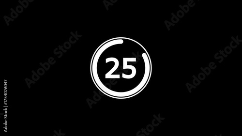 Circle countdown timer one minute animation from 30 to 0 second animation on black background with alpha channel,30 seconds countdown timer, Countdown video.