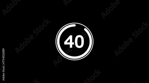 Circle countdown timer one minute animation from 45 to 0 second animation on black background with alpha channel,45 seconds countdown timer, Countdown video.