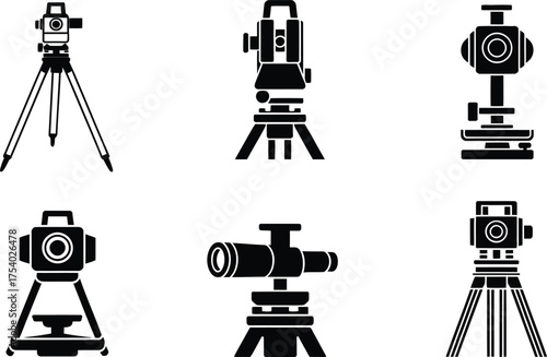 Collection of Surveying Instruments and Equipment Icons