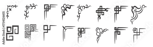 vector illustration of decorative corner frame set set hand