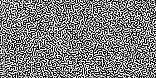 Turing reaction diffusion monochrome seamless pattern with chaotic motion .Linear design with biological shapes. Organic lines in memphis. abstract turing organic wallpaper background .	