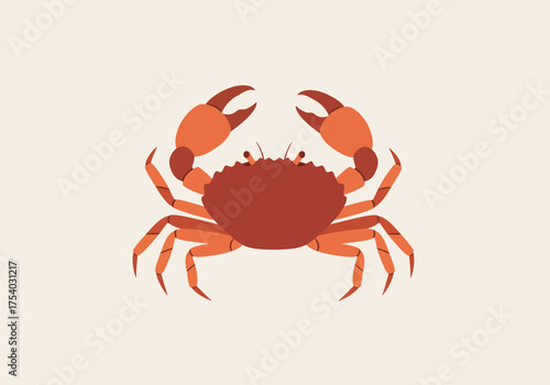 Stylized Orange Crab with Large Claws Illustration.