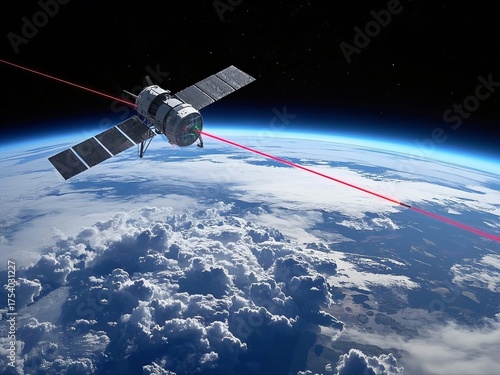 Satellite orbiting Earth with laser beam transmission
