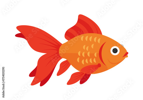 Cartoon Illustration of a Vibrant Orange and Red Goldfish.
