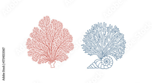 Illustrations of a red tree and a blue tree composed of numerous small elements.