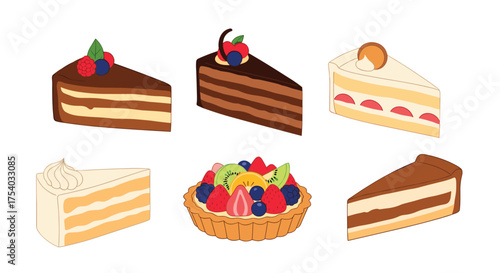A delightful assortment of freshly baked cakes and tarts with assorted toppings and fillings for a sweet celebration.