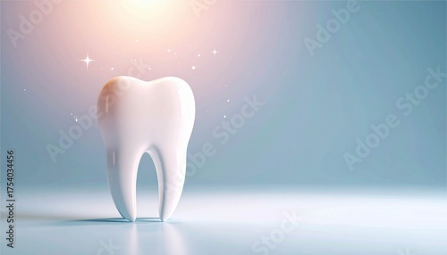 輝く白い歯の3Dイラスト (デンタルケア・健康イメージ)