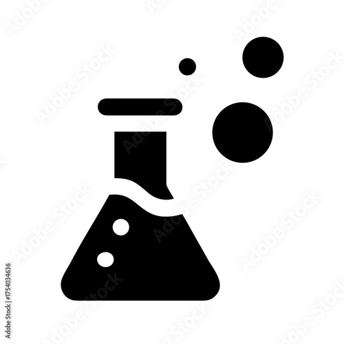 Illustration of a black chemical flask with liquid and bubbles, perfect for science, chemistry, or laboratorythemed designs