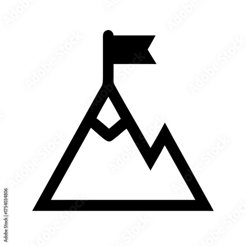 Illustration of a mountain peak with a flag, symbolizing achievement, success, and the pursuit of goals in a challenging landscape