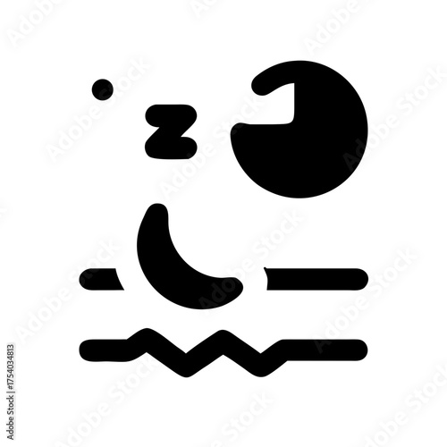 Illustration of a night scene with a crescent moon, stars, and calm water, creating a peaceful and serene atmosphere