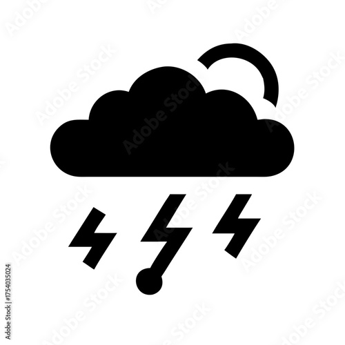 Illustration of a thunderstorm with lightning and a cloud covering the sun, perfect for weather forecasts, educational materials, and graphic design projects