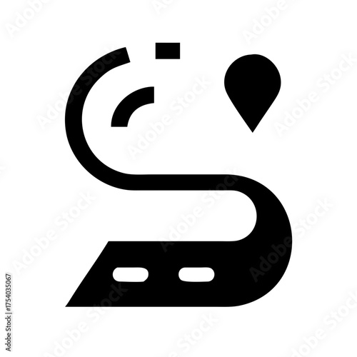 Illustration of a winding road with a location pin, symbolizes journey, destination, and navigation for travel and mapping