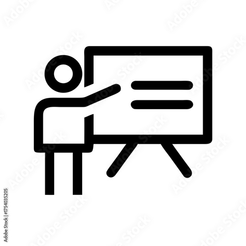 Vector art of a person giving a presentation on a whiteboard this is a simple vector icon for business, education, or other training purposes