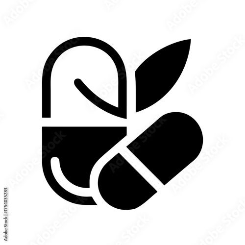 Vector art of alternative medicine icon featuring a leaf and a capsule, symbolizing natural remedies and holistic health
