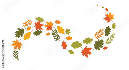Autumn leaves dancing in the wind creating a beautiful seasonal swirl pattern.