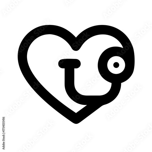 Vector art of heart and stethoscope icon, symbolizing healthcare, medical checkup, cardiology, and the vital role of doctors in maintaining health
