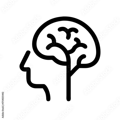Vector art of human brain in profile represents intelligence, thought, memory, and cognitive function, symbolizing the power of the human mind