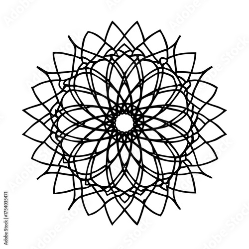 Vector art of intricate black line art mandala, radiating a sense of balance, harmony, and spiritual depth, perfect for creative projects
