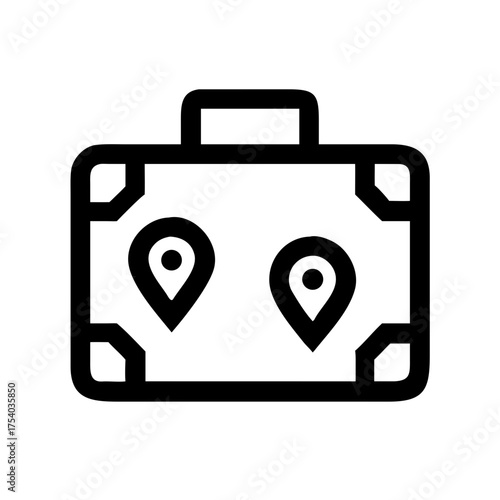 Vector art of suitcase with location pin icon this vector graphic represents travel, tourism, and adventure, symbolized by a suitcase