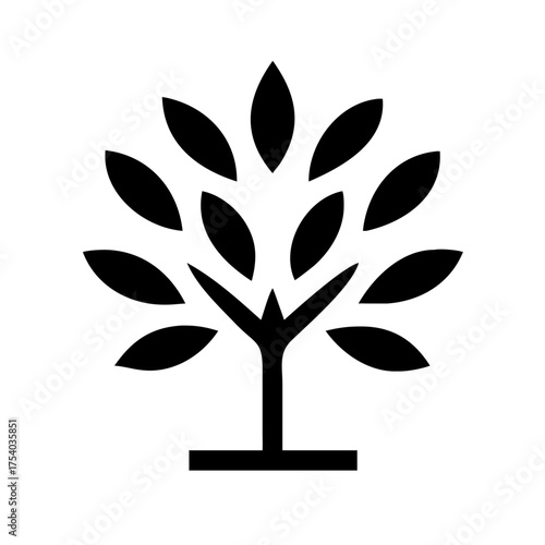 Vector art of stylized tree with symmetrical leaves a simple, minimalist design representing nature, growth, and organic concepts in a clean, modern style