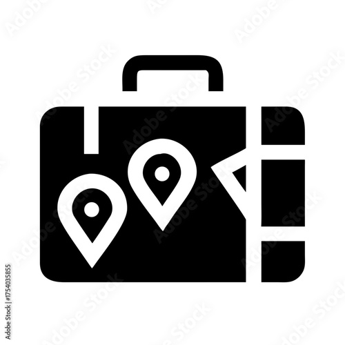 Vector art of suitcase with map and location pin icon this vector graphic represents travel planning, symbolized by a suitcase and map