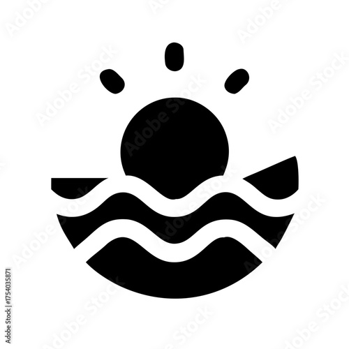 Vector art of sunrise over the ocean icon a simple and modern symbol of a sun rising above the waves, perfect for weather or travel themes