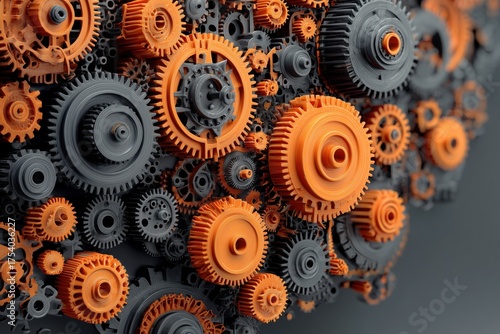 Wallpaper Mural Intricate Arrangement of Orange and Gray Gears Creating a Stylish Industrial Background Torontodigital.ca