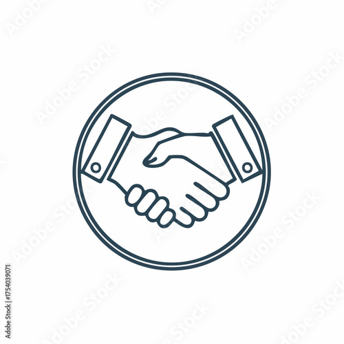 Outline icon of a handshake, symbolizing agreement, partnership, and business deal.