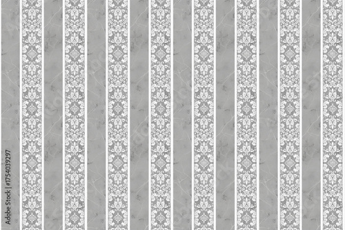 Elegant Gray Marble Striped Pattern With Ornate Damask Strips For Modern Interior Decor