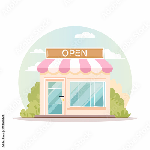 Cute small shop with open sign illustration