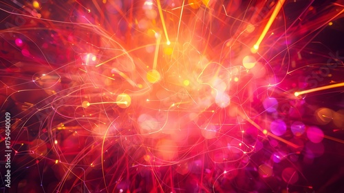 Intense Warm Holiday Celebration Background with Centralized Bokeh Explosion and Fiery Orange Sparkling Particles