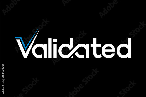 word VALIDATED with checkmark on letter V, vector logo design, approved logo