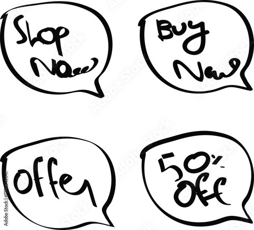 Hand-Drawn Sales and Offer Speech Bubble Set